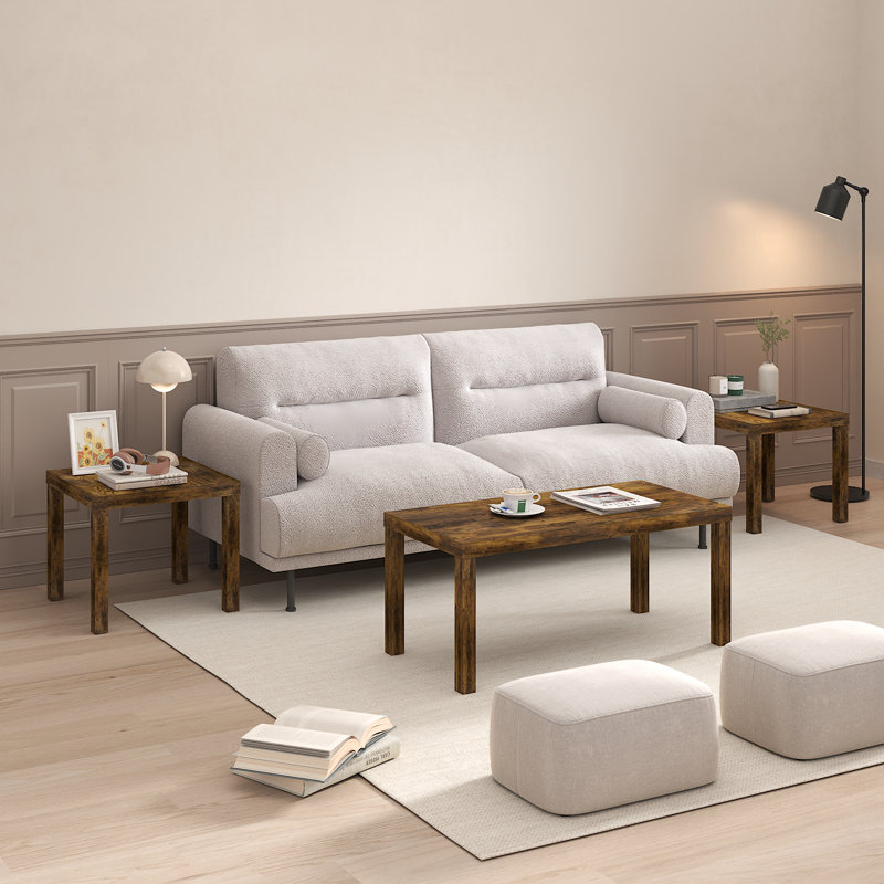 Azizi Homey 2 Piece Square Amber Pine Side Table Set