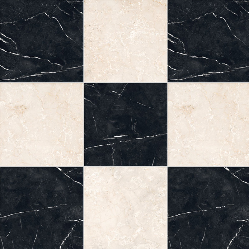 Tavari Checkerboard 10X10 Marquina And Botticino, Beige/Black