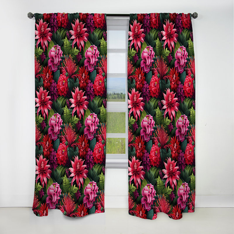 Motif floral exotique - Rideau floral - Rideau occultant - 1 panneau, L 52 po x L 108 po