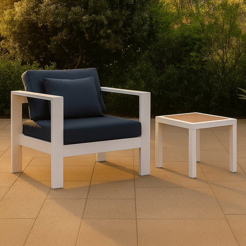 Lajoy Aluminum Outdoor Lounge Chair, White, Navy
