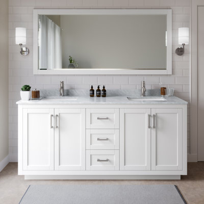 Meuble-lavabo double autoportant 72 po avec plateau en marbre Miranda