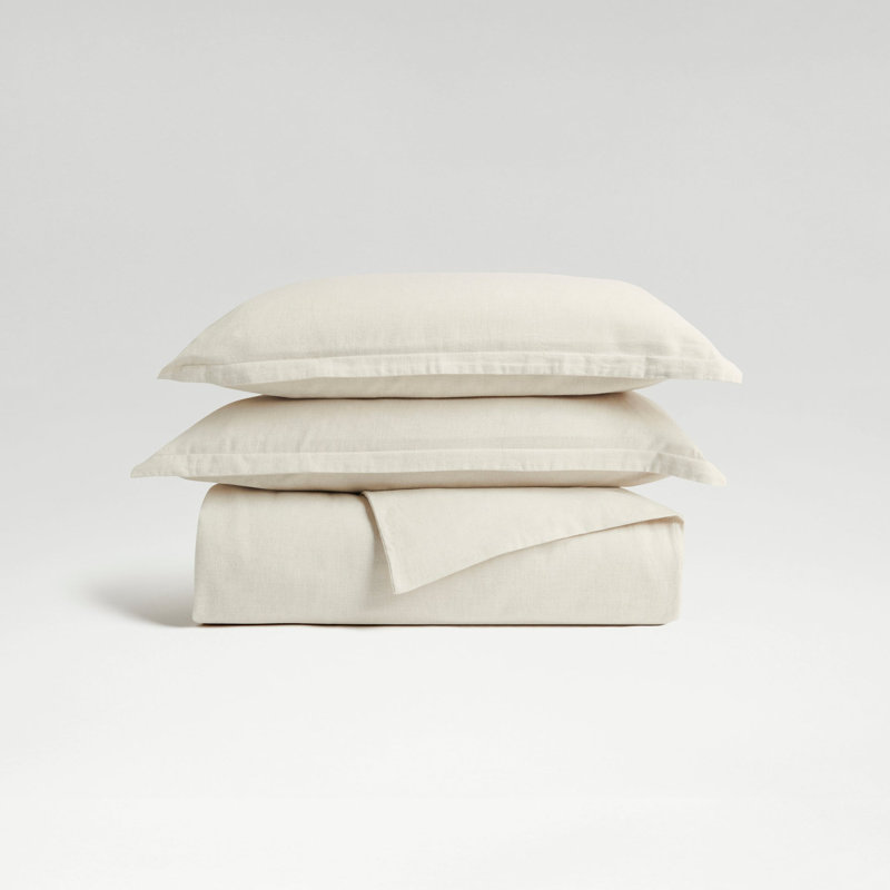 Flannel Marl Duvet Cover Set, Oat, Queen Duvet Cover + 2 Standard Pillowcases