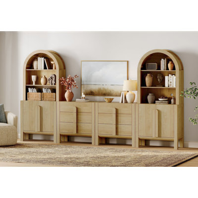 71"H X 126"W Tall Arched Bookshelf With 6 Drawers And 2 Cabinets, Modern 10-Tier Bookcase With Open Storage, Large Wood Display Cabinet For Living Room Bedroom Home Office Kitchen