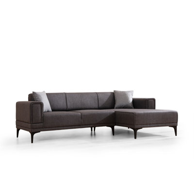 Stylish Corner Sofa-Bed, Dark Grey Fabric, 98.4 x 55.1 x 30.3 inches | Beech Wood & Chipboard Frame, 100% Polyester, Turnable Back Mechanism | Comfortable Foam Seating, Perfect for Small Spaces & Modern Living Rooms