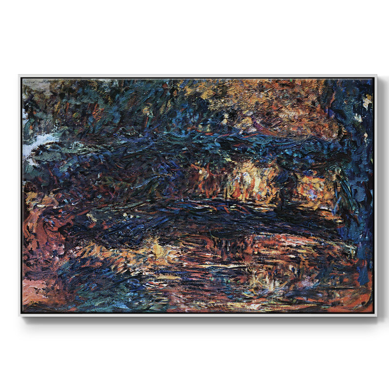 Le pont japonais - reproduction de cadre flottant sur toile, H 17 po x l 25 po x P 2 po, Blanc