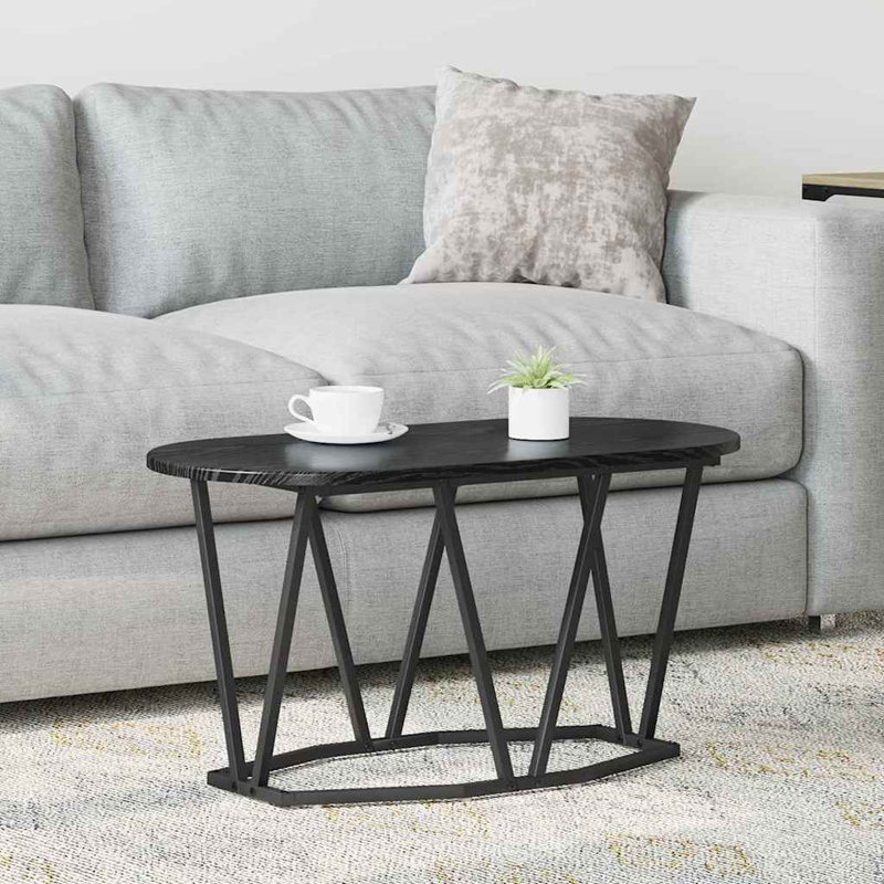 Coffee Table Engineered Wood and Metal Living Room Oval Modern Textured, Black, 40.5" H x 80" W x 40" L