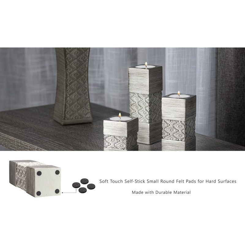 Silver Geometric Patterned Tealight Candle Holder Set