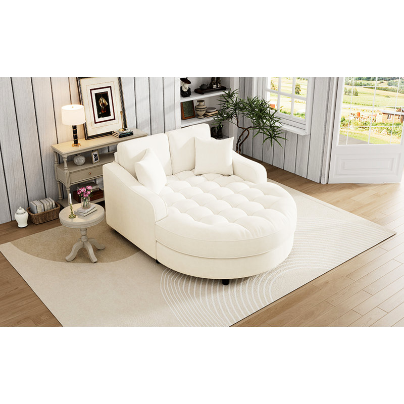 Chaise longue beige de 55 po. Nombre de places assises. Oreillers amovibles. Revêtement en chenille. Fabrication. Lit moderne rembourré en mousse. Siège spacieux. Chenille de luxe. Fabrication solide. Qualité