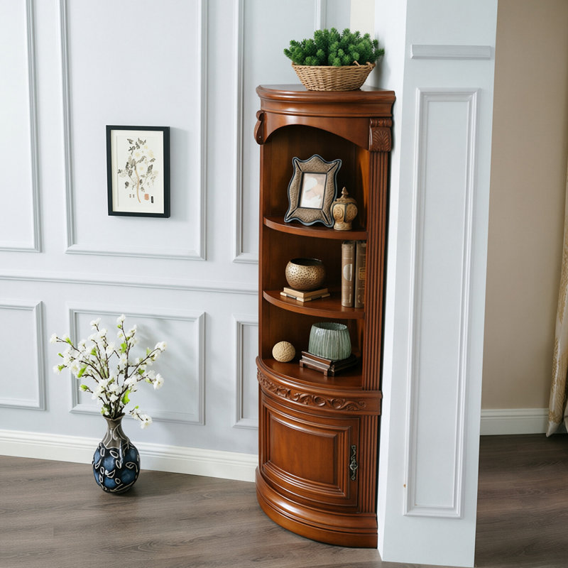 Armoire de coin 74,02 po en bois massif brun de style américain