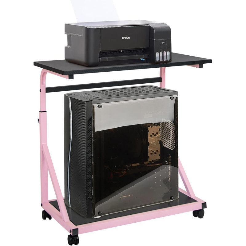 Support d'ordinateur avec roulettes verrouillables, support pour unité centrale de traitement à hauteur réglable, support pour ordinateur portable à 2 niveaux pour le bureau personnel, les jeux et le poste de travail