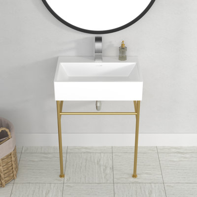 Logmey 16.5'' Ceramic Rectangular Bathroom Sink with Overflow