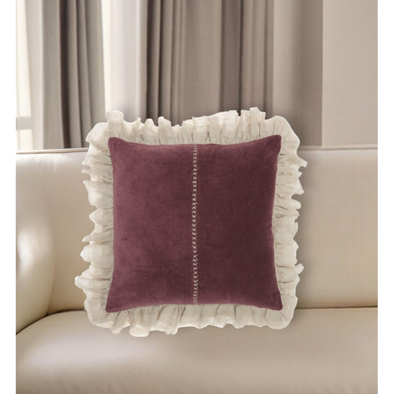 Burgundy Velvet Square Throw Pillow Set, 22" x 22"