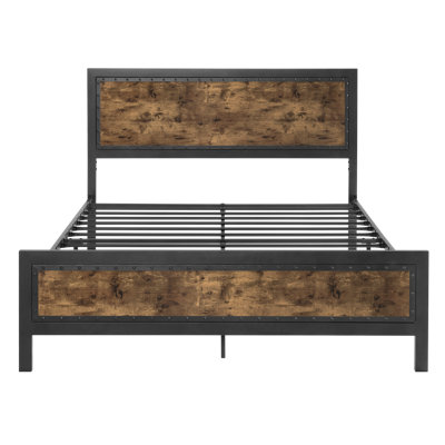 Marla Rivet Metal Frame Platform Bed with Industrial-Inspired Style Headboard 