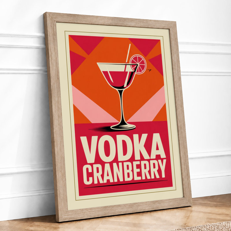 Vodka Cranberry Poster Retro - Framed Print, A4 - 29.7 x 21.0 cm, Oak