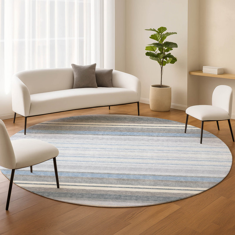 Machine Washable Indoor/Outdoor Chantille ACN2330 Stripes Rug, Round 8'