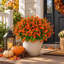 Lot de 12 chrysanthèmes artificiels d'extérieur pour jardinières, rouges et oranges