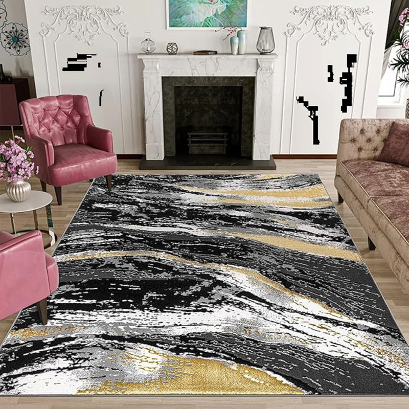 Abstract Flatweave Shag Area Rug, Rectangle 160 x 230 cm