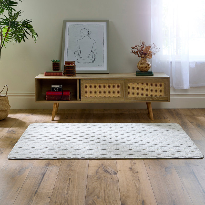 My Mat Sculptured Washable Basketweave Ivory Rug, Rectangle 100 x 150cm