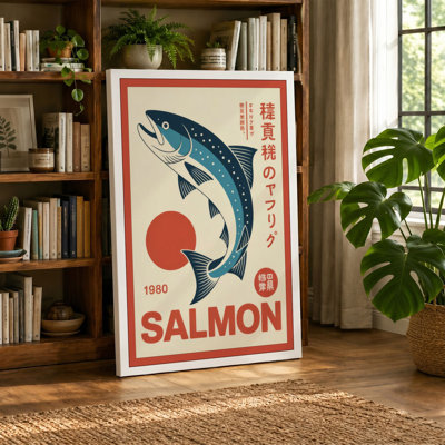 Leaping Salmon Art Deco - Wrapped Canvas