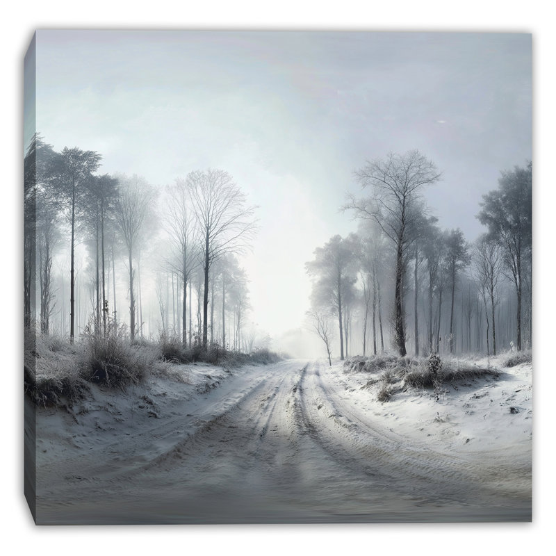 «Winter Road Into the Mist», art mural sur toile tendue, 12 po x 12 po