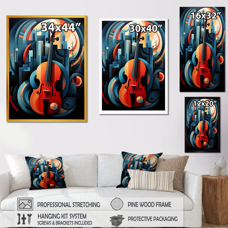 Elegant Violon Music Harmony I - musique, art mural, Toile tendue, H 60 po x l 28 po x P 1,5 po