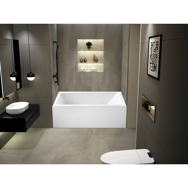 Kingston Brass Aqua Eden 60-Inch Acrylic Rectangular 3-Wall Alcove Tub with Anti-Skid Surface, Hand Drain Hole, Left