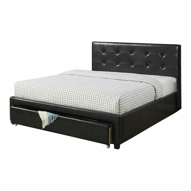 Lit plateforme tapissier Robertia, Noir, Double