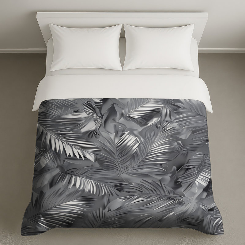 Housses de couette à feuilles de palmier argentées, Lit simple