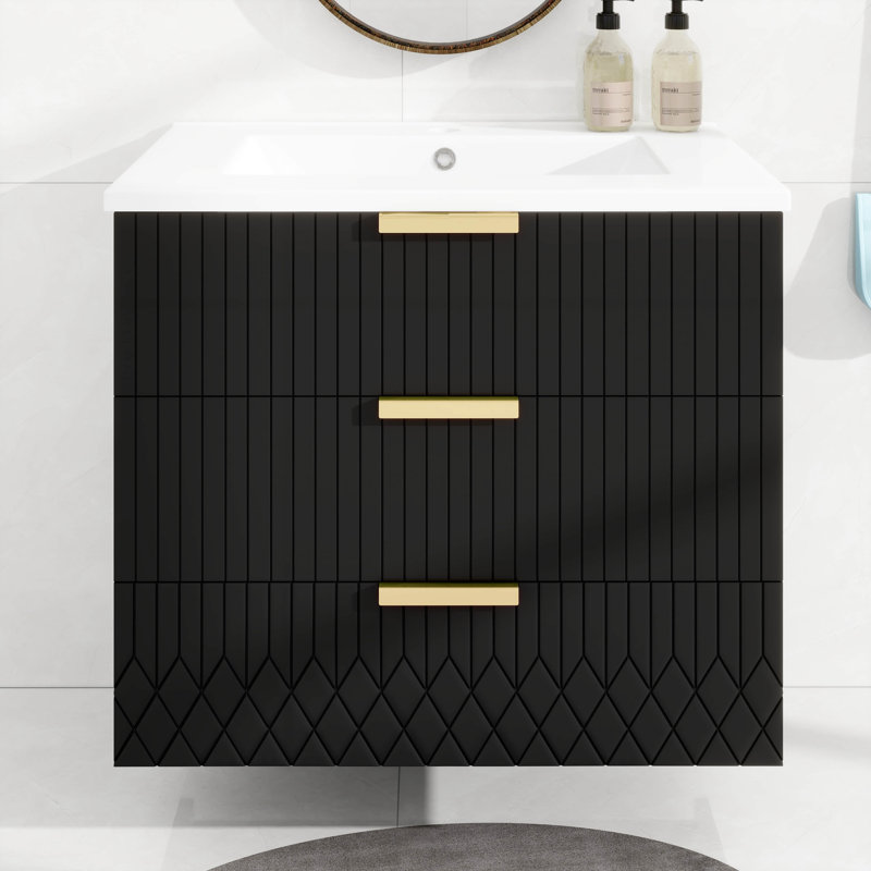 Meuble-lavabo 24 po avec lavabo et meuble-lavabo flottant 24 po, Noir