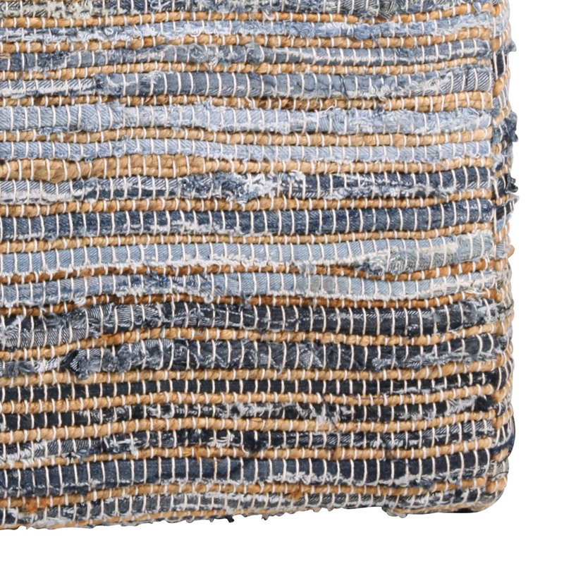 Square Jute and Recycled Denim Upholstered Pouf
