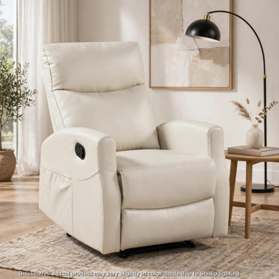 Henley Reclining Chair with Magazine Pocket, Beige Faux Leather