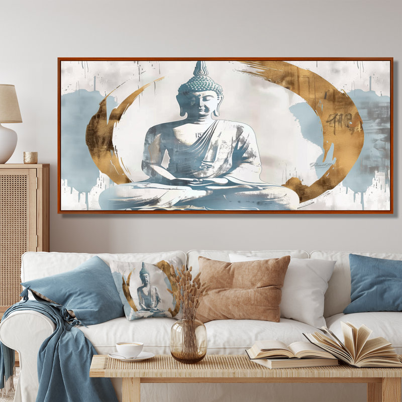 «Gray and Gold Golden Buddha Reflection II - Buddhism», reproduction d'art murale, Cadre flottant brun