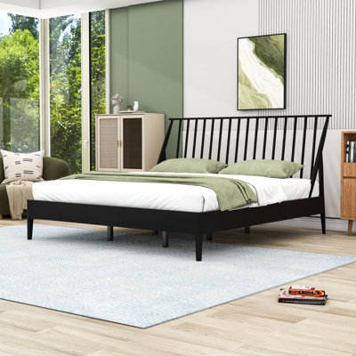 Platform Bed with Bohemian Spindle Headboard and Slats
