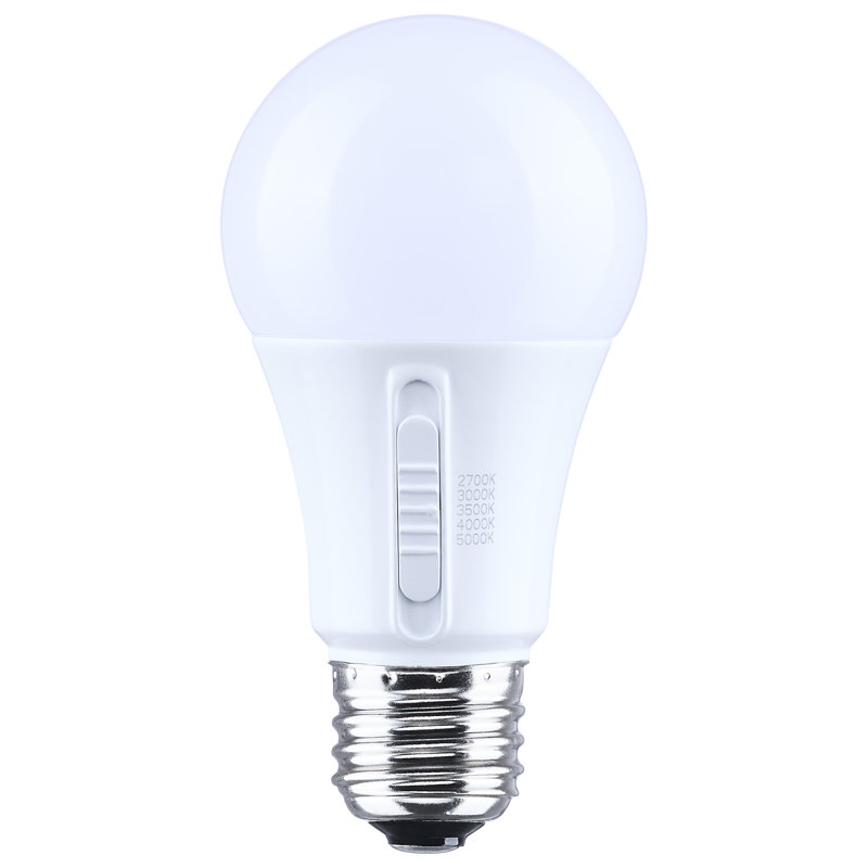 9 watts DEL A19 27K / 3K / 35K / 4K / 5K CCT Base moyenne en plastique 12-24 volts AC 12-34 volts DC 1-Pack, 800