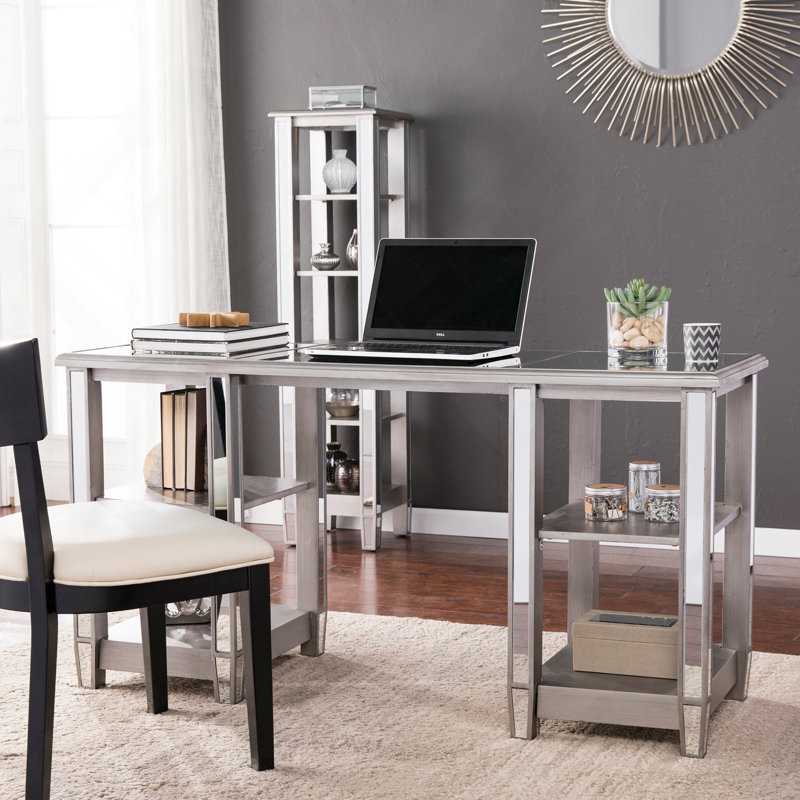 Bureau en miroir - Style glamour - Argent mat brossé avec miroir