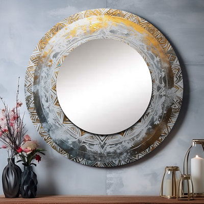 Radlee blanc et or Mandala VII - miroir mural décoratif Mandala Boho, miroir rond traditionnel, impression d'art en métal