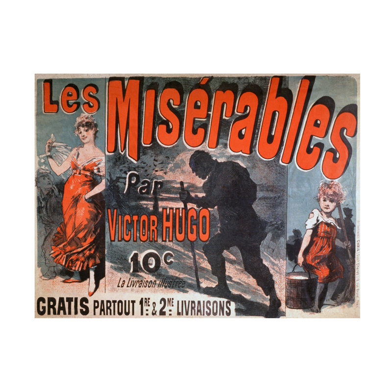 Jules Cheret Les Misérables, roman de Victor Hugo. Art sur toile de 1899, H 35 po x l 47 po