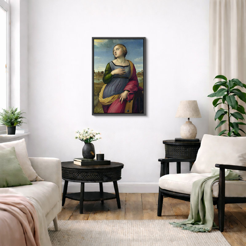 «Saint Catherine Portrait Art», art féminin de la Renaissance, reproduction d'art sur toile encadrée, Cadre flottant noir