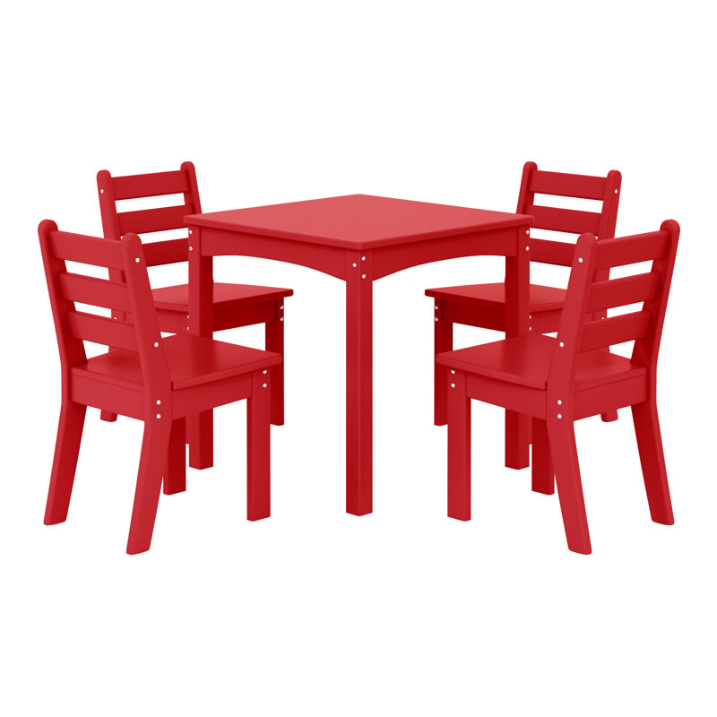 Kids Outdoor 5-Pieces Dining Set, Red