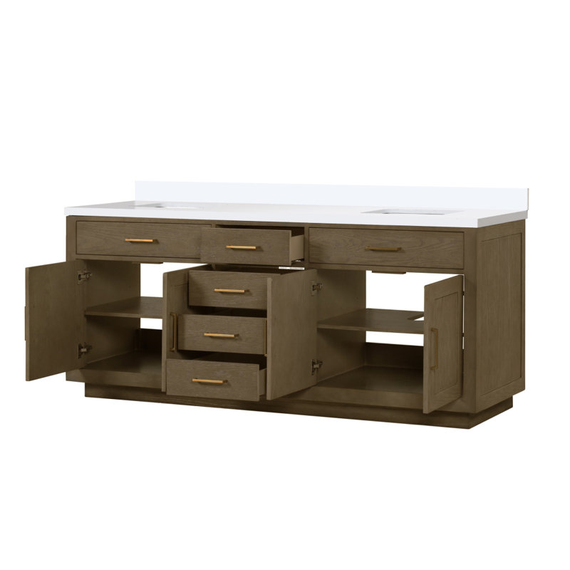 Meuble-lavabo double en chêne gris 84 po X P 22 po D, avec plateau en marbre de culture, Gris