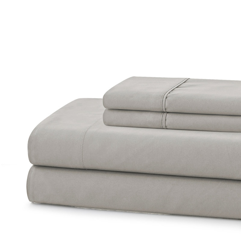 100% Cotton Percale 4-Piece Solid Sheet Set, Gray, King