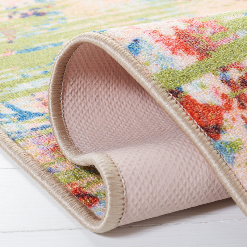 Blue and Blush Pink Abstract Floral 9' x 12' Area Rug