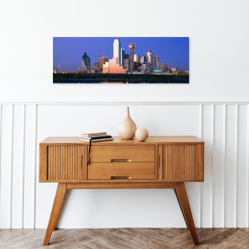 Night, Cityscape, Dallas, Texas, Usa Abstract Contemporary Architecture City Wall Art, 12" H x 36" W