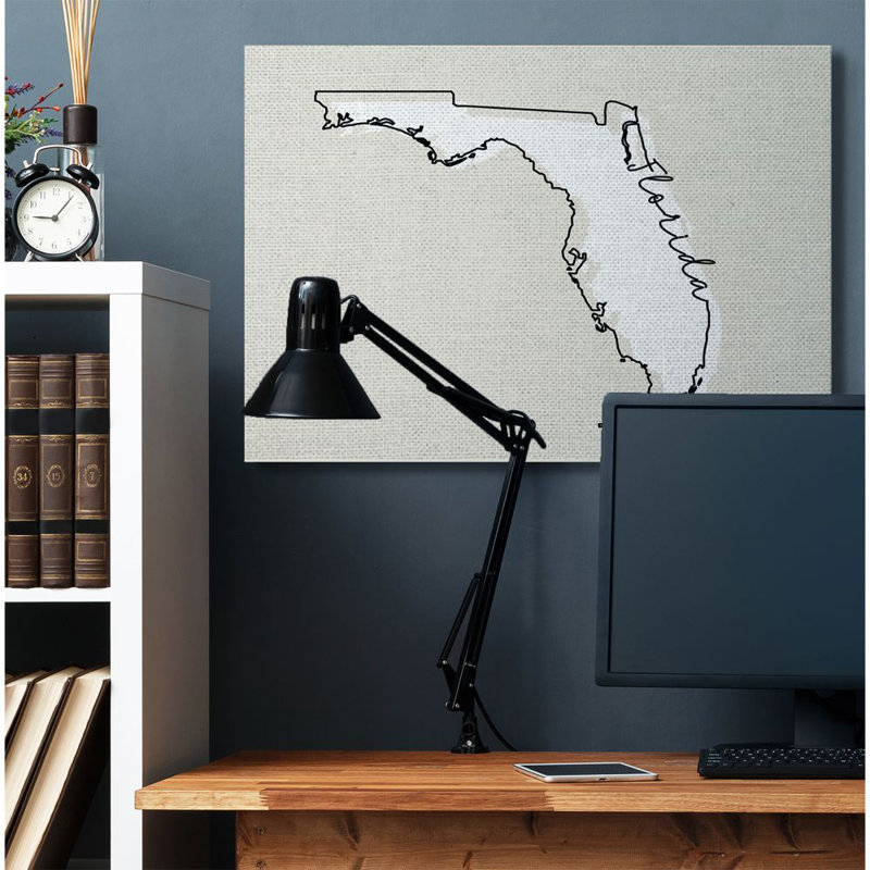 «Florida Home State Map Neutral Design», impression sur toile, H 36 po x l 48 po x P 1,5 po, Toile tendue