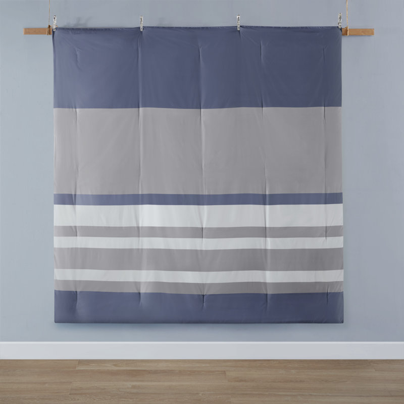 Twin Blue Striped Polyfill Comforter and Sheet Set