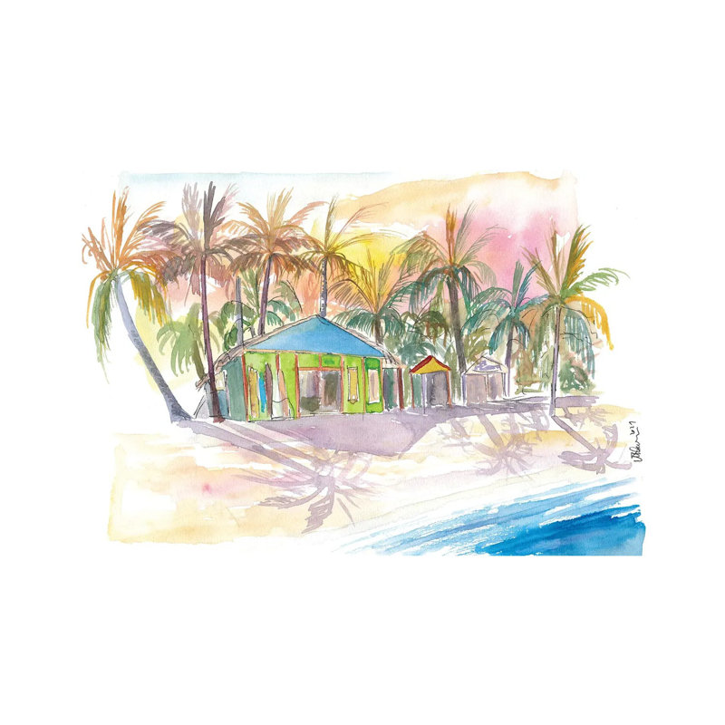 Dominican Republic Beach In Punta Cana With Shops By Markus & Martina Bleichner - Wrapped Canvas Painting by Markus & Martina Bleichner - Wrapped Canvas Painting