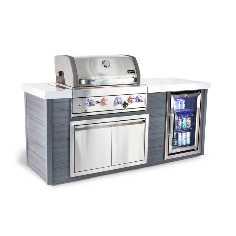 Mont Alpi Artwood Series 4-Burner Stainless Steel Outdoor Kitchen Island with Access Doors + Refrigerator
