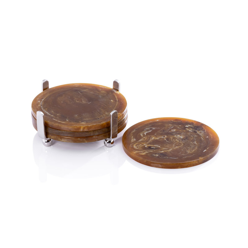 Ensemble de sous-verres 4 pièces Spiga, Ambre avec support nickel