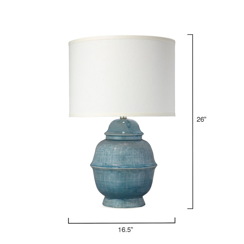 Blue Ceramic Table Lamp with Sea Salt Linen Shade
