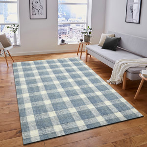 Highland Dunes Maney Handmade Hand Tufted Wool Blue Rug & Reviews | Wayfair